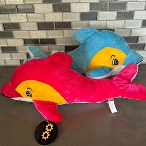 Dolphin Plush Set Of 2 / Blue-Pink-Yellow-White / Kawaii / Oceanic / BRAND NEW